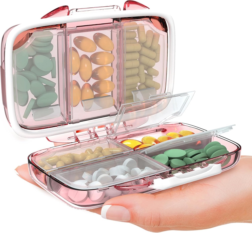 Organisateur de pilules de voyage - Porte-vitamine portable à l'épreuve de l'humidité avec 7 compartiments, étui de supplément compact pour le kit de médecine essentielle de la purse