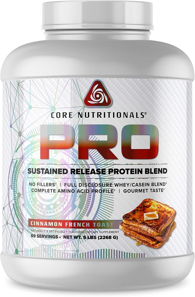 Noyau nutritionnel Pro libération prolongée Mélange de protéines de lactosérum avec enzymes digestives 25g Protéine, 2g Carbs
