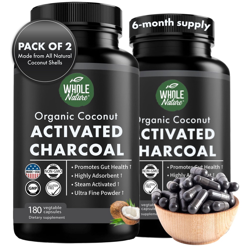 Coconut geactiveerde Charcoal Capsules, 180 Charcoal Capsules, Teeth Whitening, helpt Constipatie, Bloating, Maaggas, Heartburn, Pure Coconut Afgeleid Supplement (2)