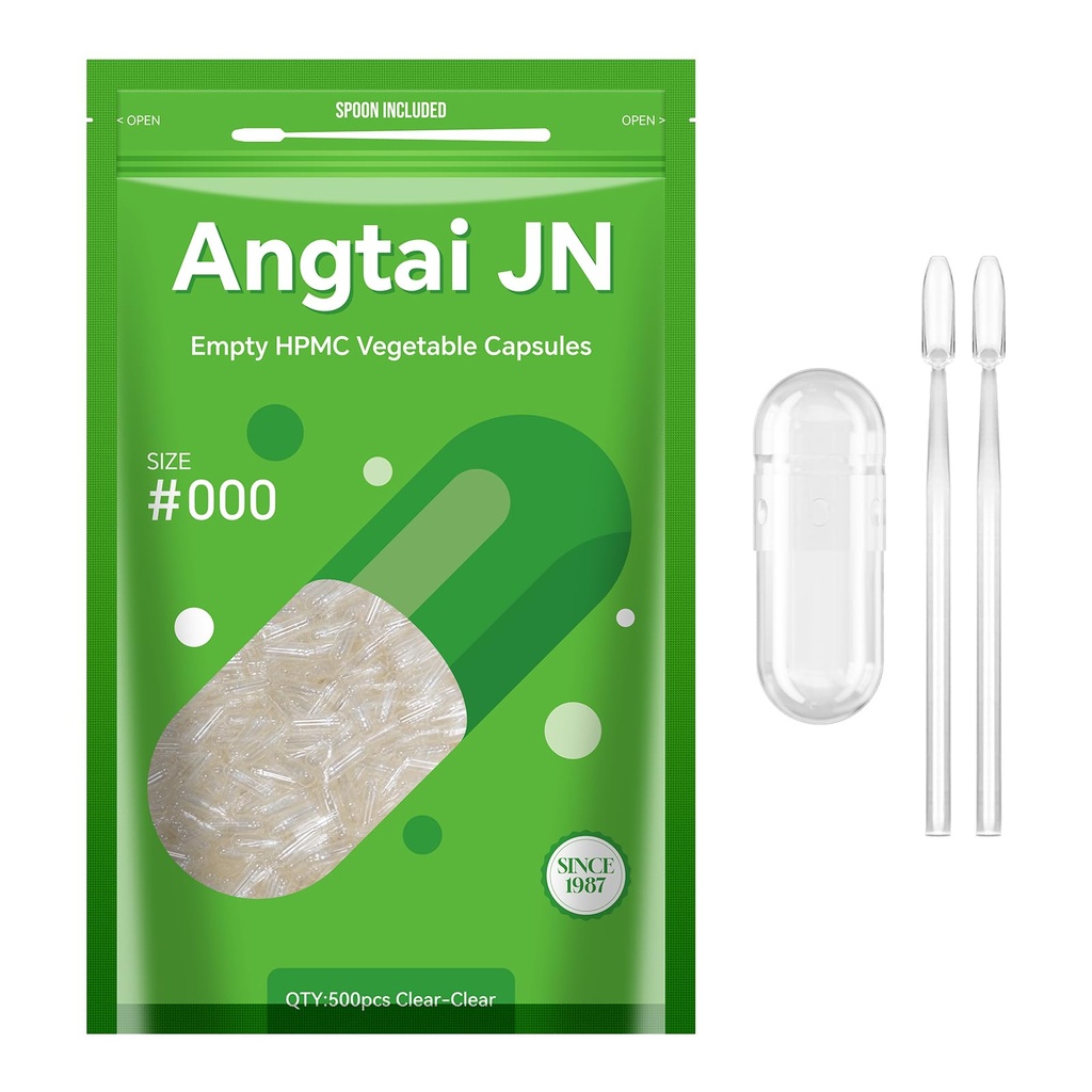 Capsules Maat 000 Veganistisch Lege Plant op basis van helder (500 aantal) Glutenvrij, niet-GMO, Halal Gecertificeerde Pillencaps Vulkit met 2 Lepels voor Vegetarisch DIY uw eigen supplementen