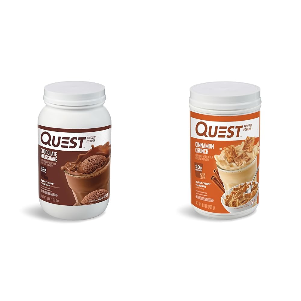 Quest Nutrition Chocolate Milkshake Proteïne Poeder, 22g Proteïne, 1g Suiker, Lage Carb, Glutenvrij, 3 Pond, 43 Servers & Kaneel Crunch Proteïne Poeder, 20g Proteïne, 2g Net Carb, 1g Suiker
