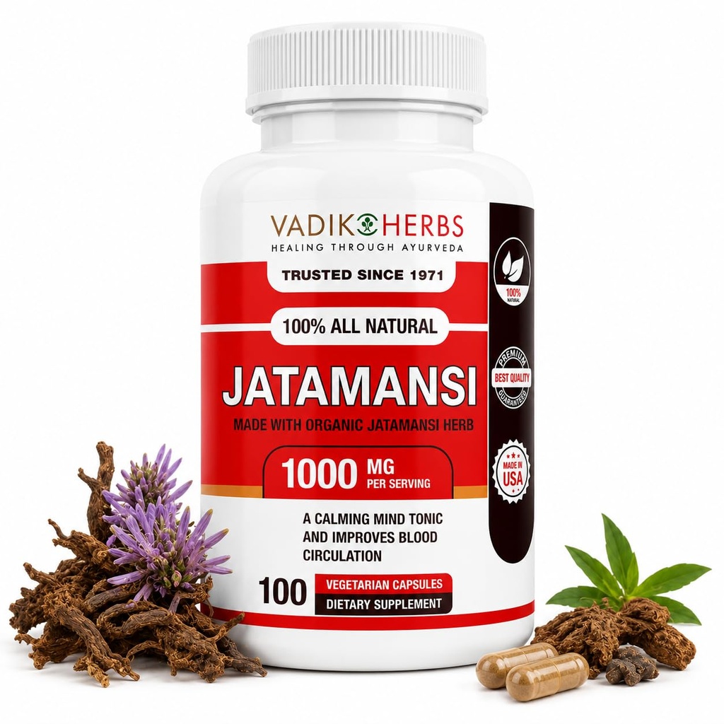 Vadik Herbes certifié biologique Jatamansi Spikenard Racine (Nardostachys jatamansi) Poudre (100 Vegicaps)