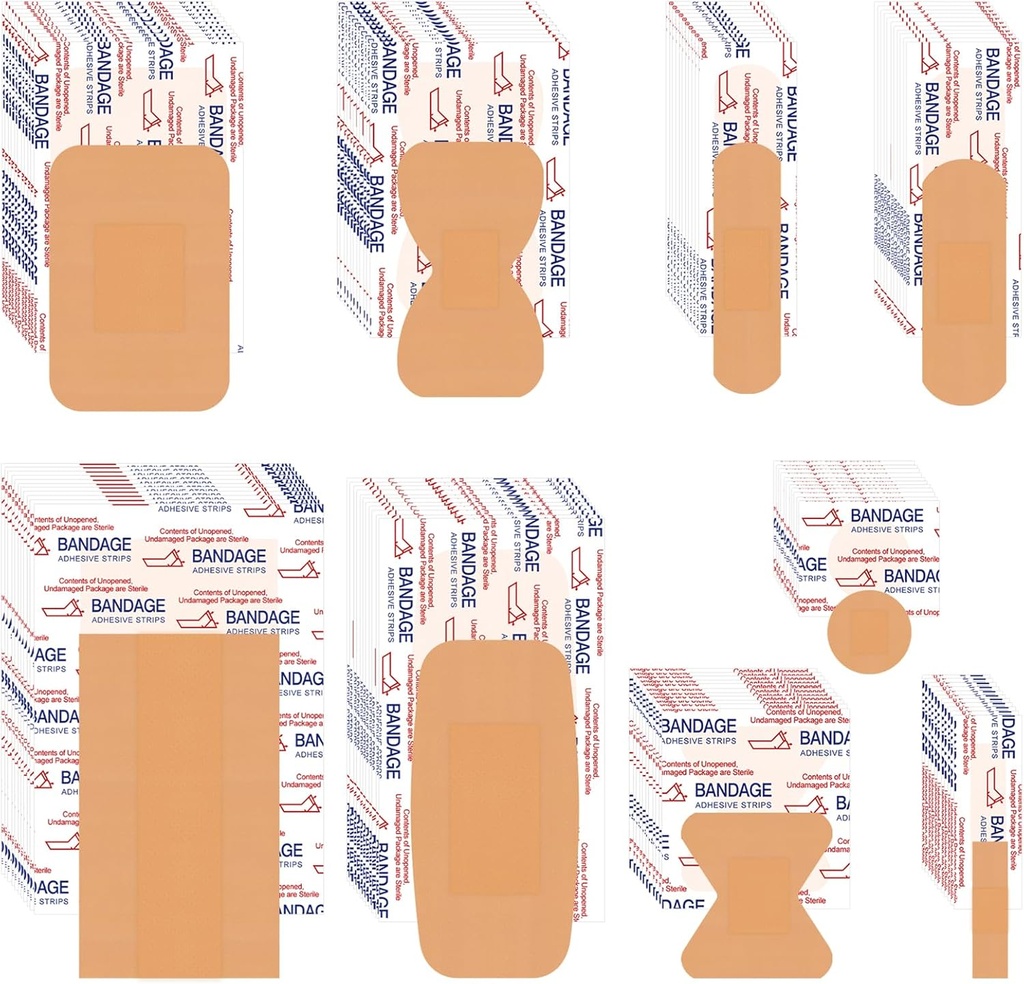 VAIPI 880 Pack Bandages Variety Pack Waterproof Vingertips Bandages Diverse maten Eerste Hulp Supplies Assorted Kleefstof Bandage Bulk Ademende Vlinder Bandage voor Wond Care (9 Styles)