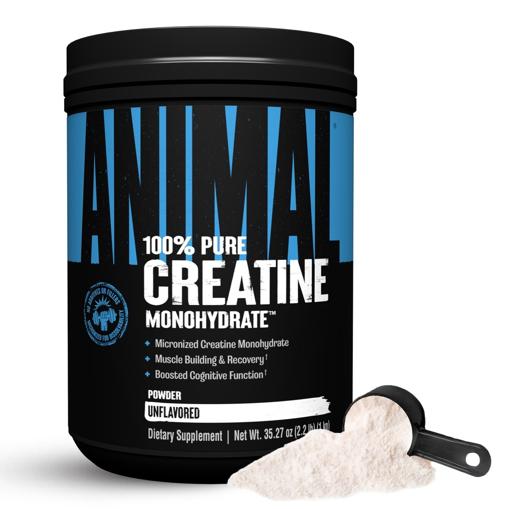 Animal Creatine Monohydraat poeder - Gemicroniseerde Creatine voor vrouwen en mannen, Ondersteunt spiergroei, sterkte, duurzaamheid, herstel en ATP productie, Gym & workout supplementen - ongearomatiseerd, 1kg