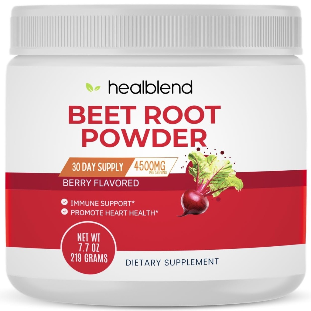 genezen Biologische Beetwortelpoeder - Nitric Oxide Beet, gezonde bloeddruk ondersteuning, bloedcirculatie Superfood Blueberry smaak - 30 porties