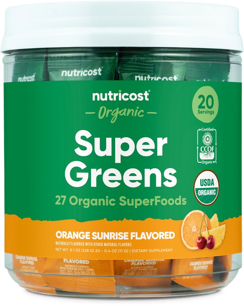 Nutricost Biologische Super Greens (Orange Sunrise Flavored) 20 Stickpacks - Glutenvrij, Non-GMO