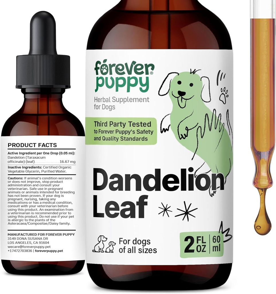 Forever Puppy Dandelion Leaf Drops voor honden - Niergezondheid Liquid Supplement voor grote, middelgrote en kleine honden - Nierreiniging Detox Drops w/Dandelion Leaves Tinctuur - 2 oz