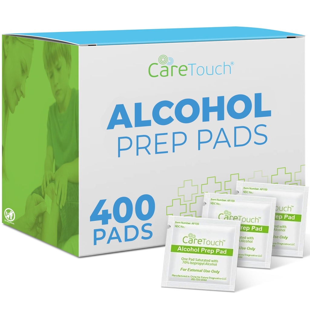Care Touch Alcohol Wipes individueel verpakt - Prep Pads met 70% isopropylalcohol, Geweldig voor thuis, Medische & eerste hulp Kits Sterilized, Antiseptische 2-ply Swabs 400 Tel.