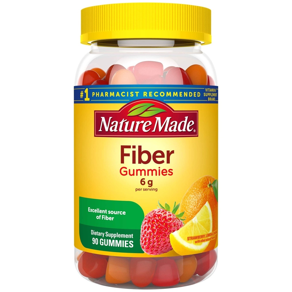 Nature Made Fiber 6 g, Dieetsupplement voor spijsverteringsverzorging ondersteuning, 90 Fiber Gummies, 30 dagen levering