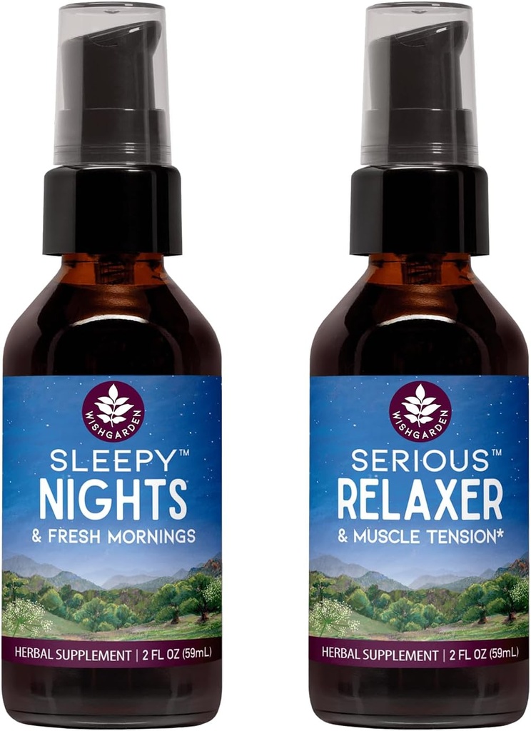 WishGarden Kruiden Sleepy Nights Kruidensupport + Serious Relaxer Natural Relaxing Muscle Supplement (2-2oz Bundle)