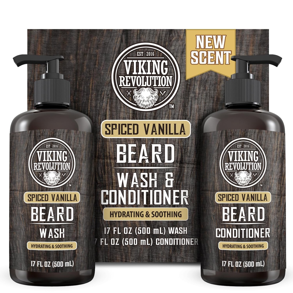 Laver la barbe de la Révolution viking et conditionneur de barbe pour les hommes avec huile d'argan et huile de jojoba - assouplissant et fortifiant soin de la barbe Shampooing et revitalisant avec huile de barbe (17oz)