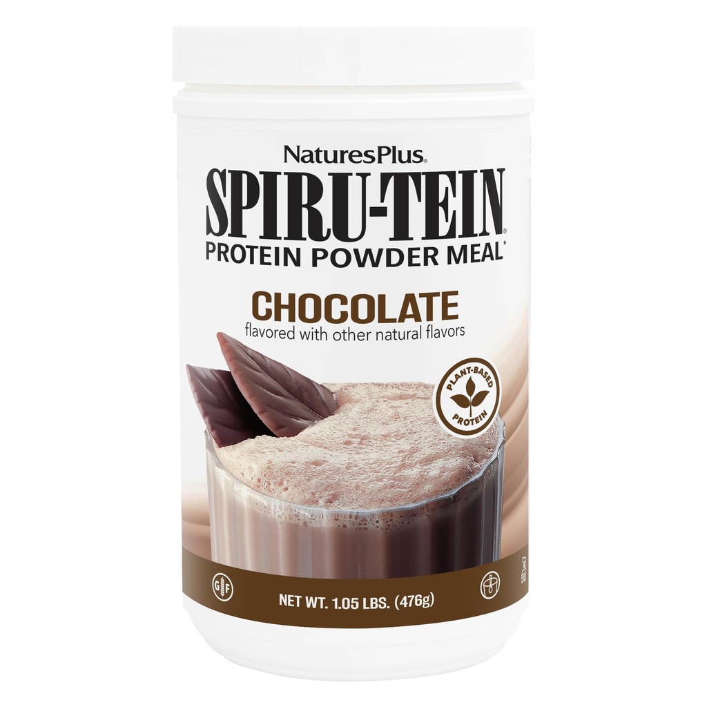 Natures Plus SPIRU-TEIN, Chocolat - 1,05 lb - Secouage de protéines à base végétale - Non-OGM, Végétarien, Sans gluten - 17 Total des portions