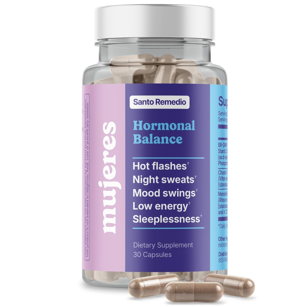 Santo Remedio Hormonal Balance, Dieetsupplement, Verlichting voor Menopauze Symptomen, Helpt verminderen Hot Flashes, Nacht Sweats, en Mood Swings, Klinisch bewezen Ingrediënten, Hormone-Free, 30 Servers