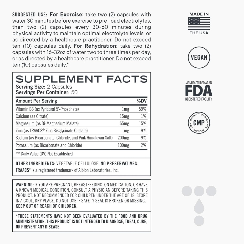 Elektrolyt Capsules, Low Carb natuurlijke vervangingsrehydratatie Zouten met Magnesium, Zink, Calcium, & Natrium (100ct)