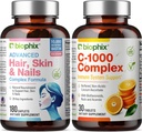 Hair Skin and Nails Complex 180 Caplets with 10000 mcg Biotin - Free Vitamin C-1000 30 Tablets - Multivitamine Ondersteunt Sterke Nagels Mooie Hair Healthy Aging