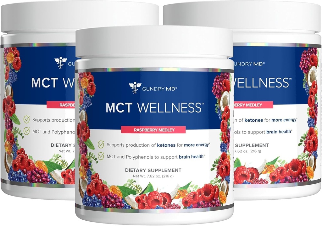 Gundry MD MCT Wellness Powder ter ondersteuning van energie, Ketone productie en Brain Health, Keto vriendelijk, Sugar Free (90 dagen levering, Raspberry Medley)