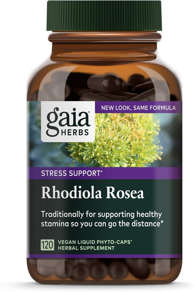 Gaia Kruiden, Rhodiola Rosea Vegan Liquid Phyto Capsules - Stress Support Supplement, Adaptogenic Herb, 120-Count (Pack of 1)