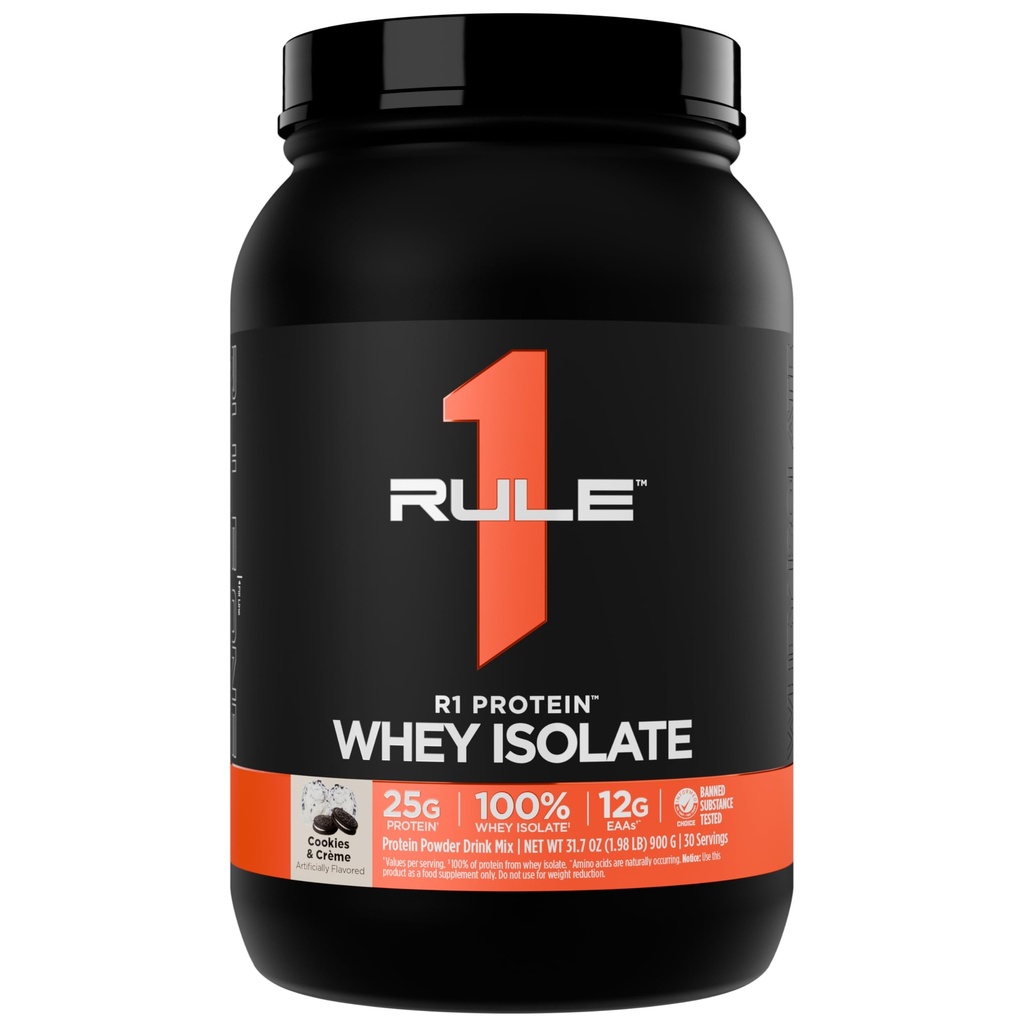 Rule 1 Proteins R1 Protein Whey Isolate, Cookies & Crème, 2 Pounds | 25g Protein & 6g BCAA Exclusively from Whey Isolates and Hydrolysate isolates for Workout Recovery and anytime use