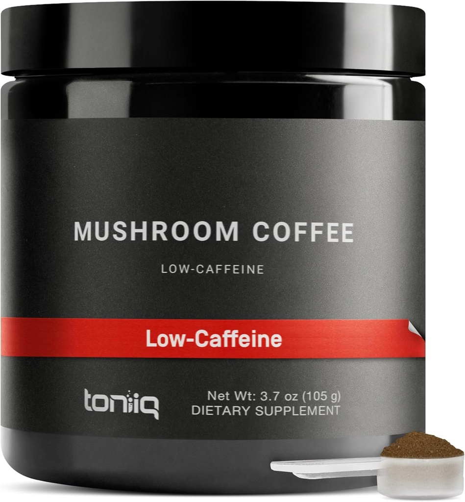 Toniiq Low-Caffeine Paddestoel Koffie - Ultra High Potency 10:1 Geconcentreerde Extract - Colombiaanse Sourced Beans with 10 Mushroom Blend, Lion's Mane & Cordyceps - Functionele Koffie Alternatief