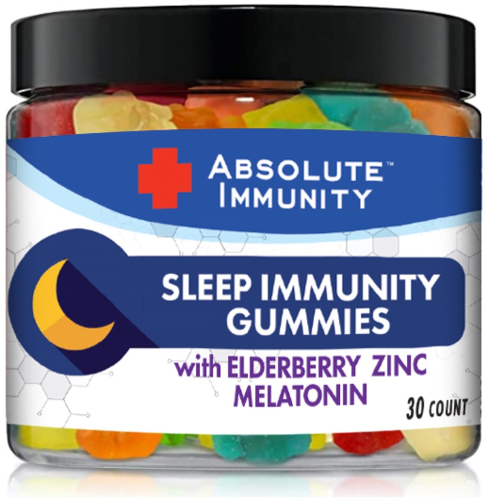 Absolute Immuniteit- Zink en Vlierbessen Slaap Gummies met Melatonine, 100% Drug Gratis Slaaphulp, Immuun Systeem Ondersteuning, Volwassenen en Kinderen 30ct