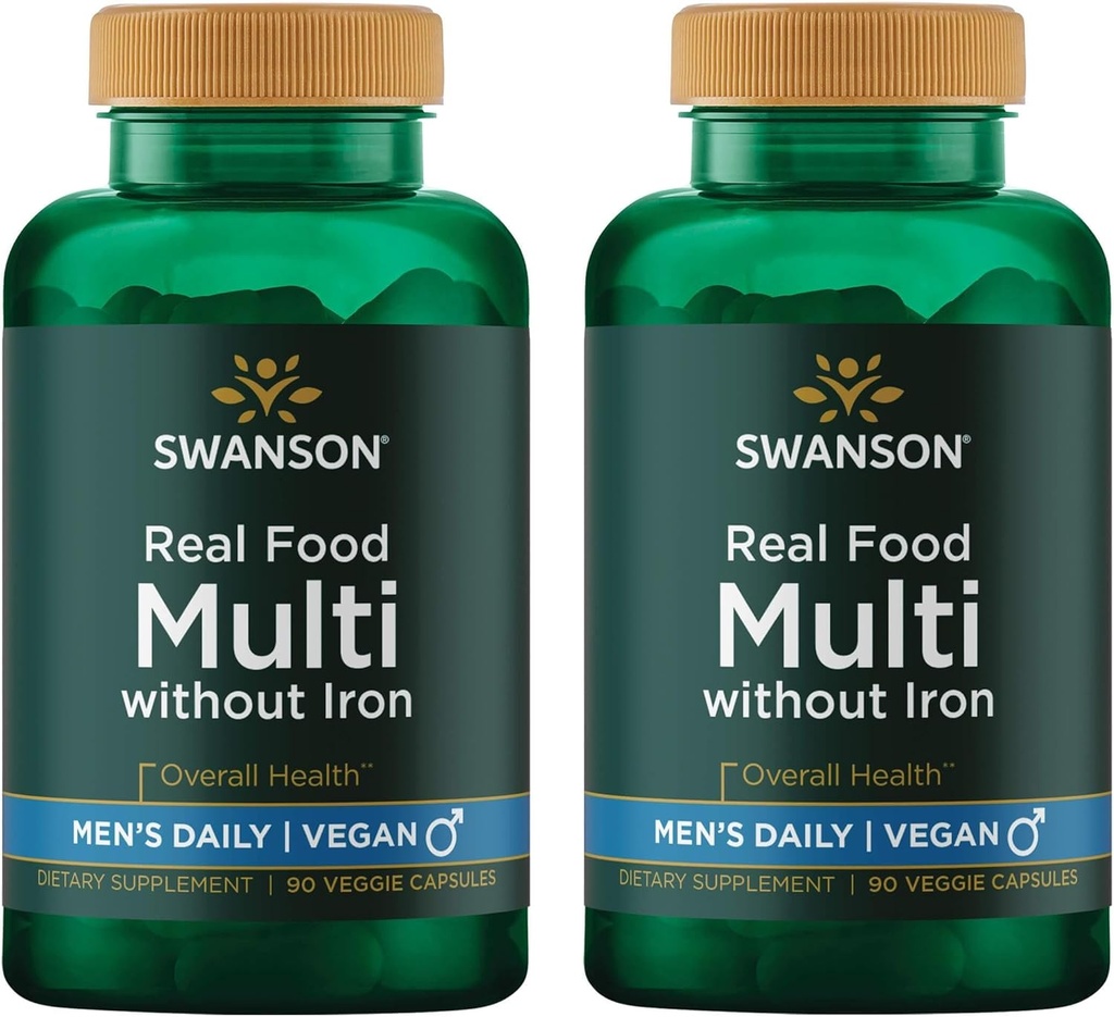 Swanson Real Food Multi Mannen Multivitamine Multiminerale Mannen Gezondheid Prostaat Stress Response Bladder Supplement Vegan Glutenvrije Non-GMO 90 Veggie Capsules Veg Caps (2 Pack)