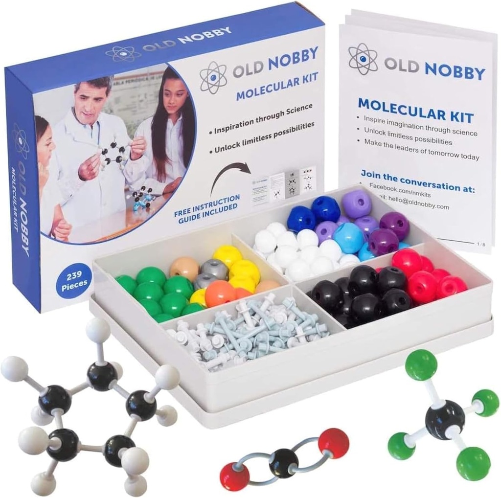 Lessons in Chemistry Model Kit - Old Nobby 240 Pc Molecular Set Organic Chemistry for Students - Complete Molecular Model Kit for STEM, Visualizing Atoms, Bonds and Structures
