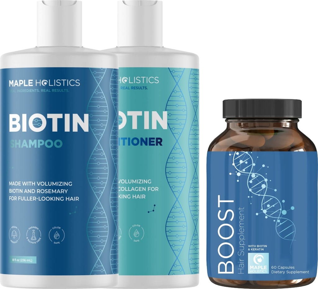 Shampooing Biotin et complément de revitalisant et de cheveux - Biotin pour supplément de croissance des cheveux Plus Ensemble de shampooing et de revitalisant Rosemary Biotin et collagène