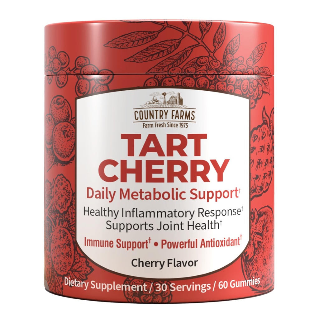 Land Boerderijen Tart Cherry Gummies, Dialy Metabole Ondersteuning, Ondersteunt Bone Health, Verpakt met krachtige antioxidanten, Cherry smaak, 60 Gummies