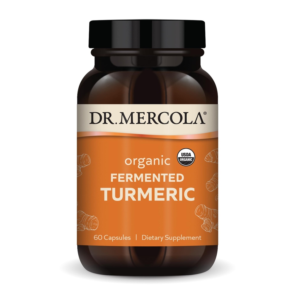 Dr. Mercola Organic Fermented Turmeric - 370 mg Fermented Turmeric - High-Bio availability Curcuminoids - USDA Organic, Non-GMO, Gluten-Free & Soy-Free - 60 Capsules (30 Servings)