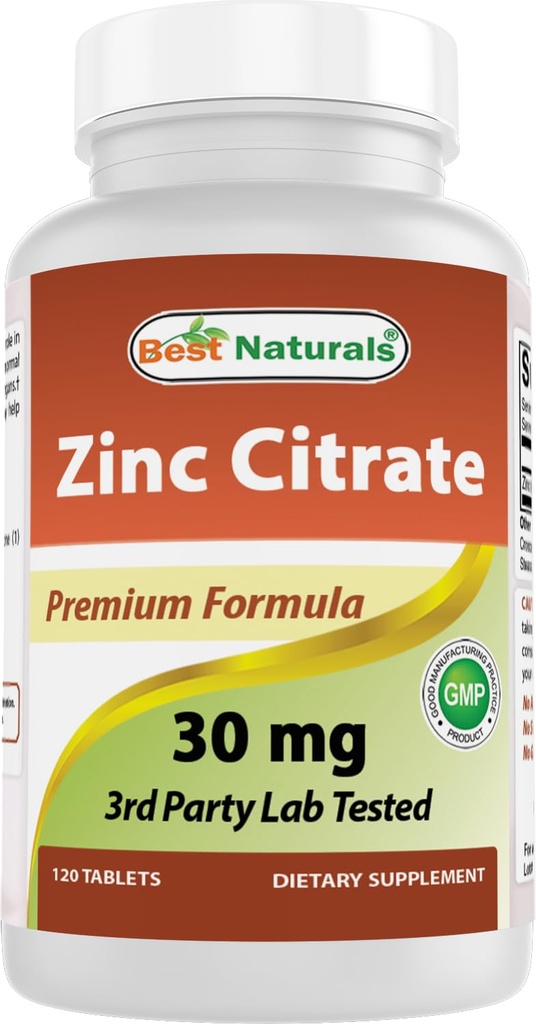 Best Naturals Zink 30 mg Supplementen (als zink citraat) - zink Vitaminen voor volwassenen Immune Ondersteuning - 120 tabletten (pakket 1)