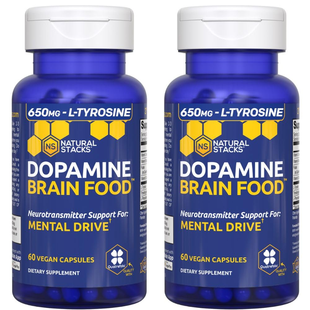 Dopamine Brain Food - 650mg L-tyrosine Supplement - Dopamine Supplement for Focus & Mental Drive - Ondersteunt Mental Energy - Neurotransmitter Ondersteuning met B Vitaminen - 120 Capsules