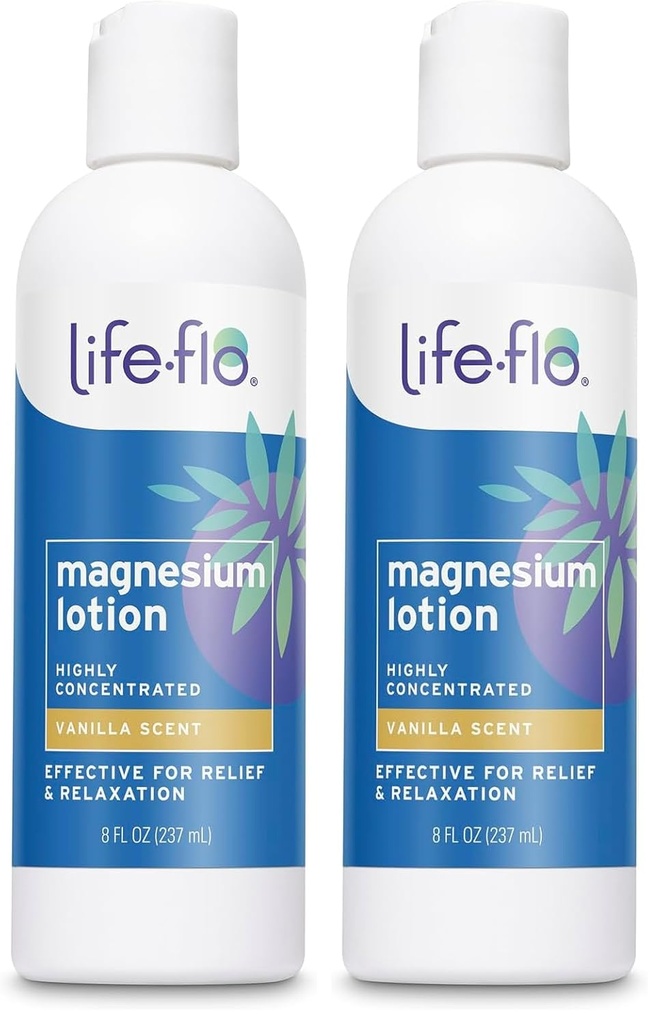 Life-flo Magnesium Lotion, Vanille geur - Relief and Relaxation with Magnesium Chloride from The Zechstein Seabed - dermatoloog Getest, Hypoallergeen, 60-dagen garantie, Niet getest op dieren, 8oz