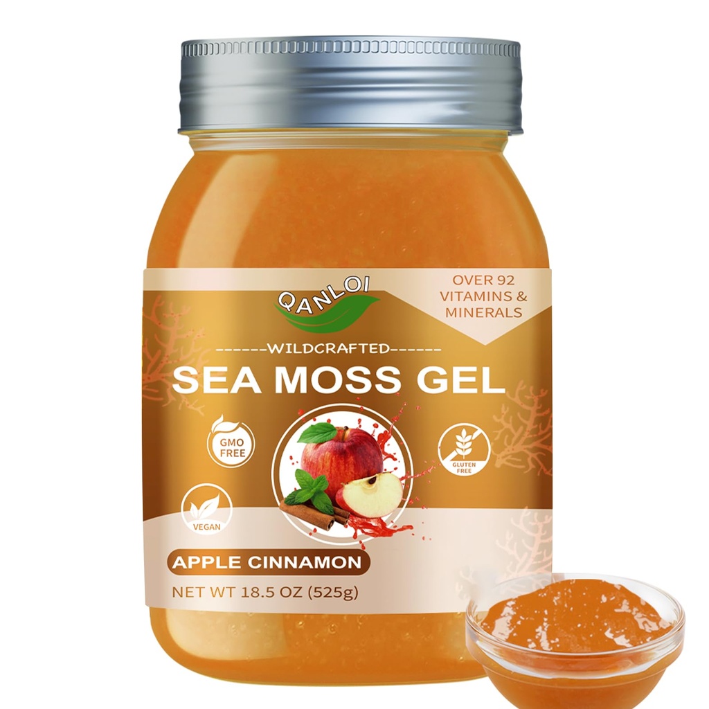 Seamoss Raw Gel met Irish Sea Moss, Sea Moss Supplement-Immune Support-18.5OZ Sea Moss Advanced (Apple Cinnamon)