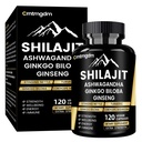 Shilajit Capsules - 20.000mg Pure Himalaya Biologische Shilajit voor mannen en vrouwen met Ashwagandha, Ondersteunt vitaliteit en Wellness, Premium Shilajit Pure Himalaya Supplement, 120 Capsules