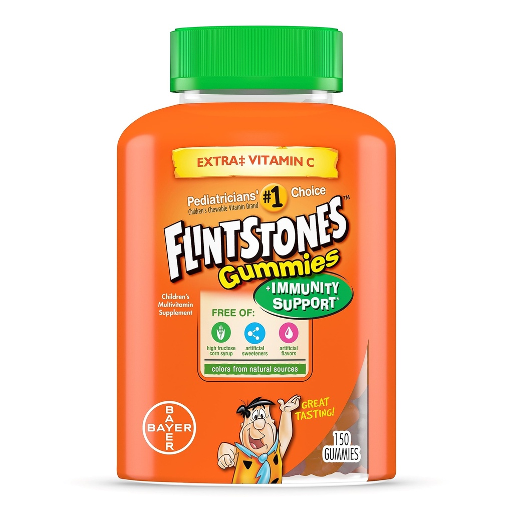 Glaces Gommies Vitamines pour enfants avec soutien immunitaire*, enfants et enfants multivitamine avec vitamine C, vitamine D, B12, zinc et plus, orange 150ct