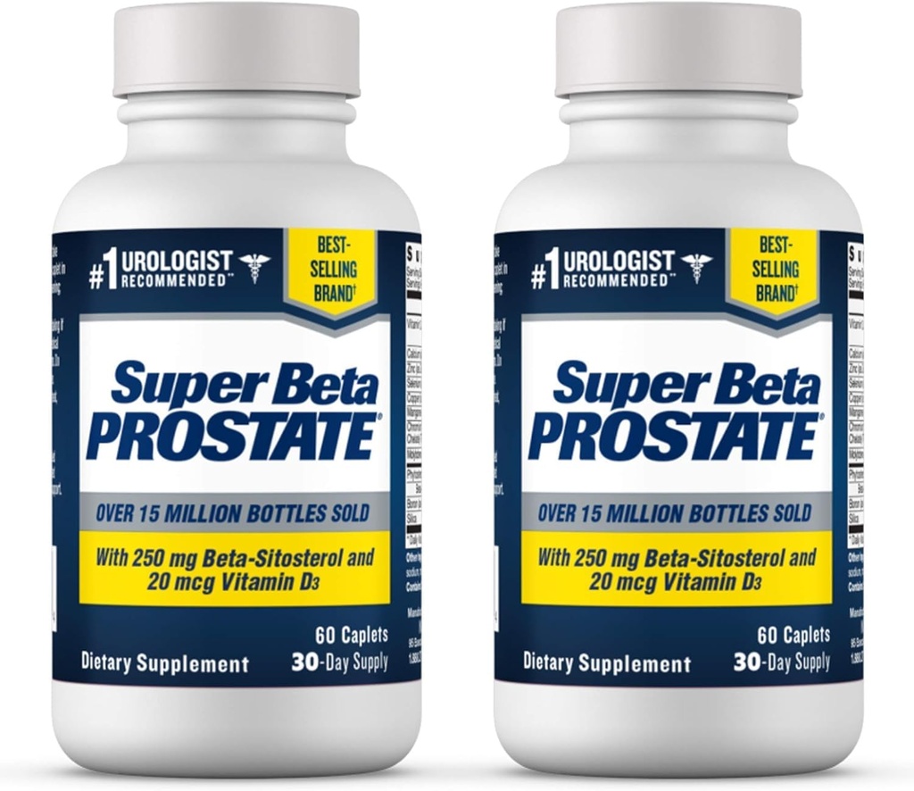 SUPER BETA PROSTATE Ondersteuningssupplement voor de gezondheid van mannen - verminderen badkamertrips, bevorderen slaap, betere blaas legen & gezonde prostaat, Beta Sitosterol - 60 Tellen (pakket van 2)