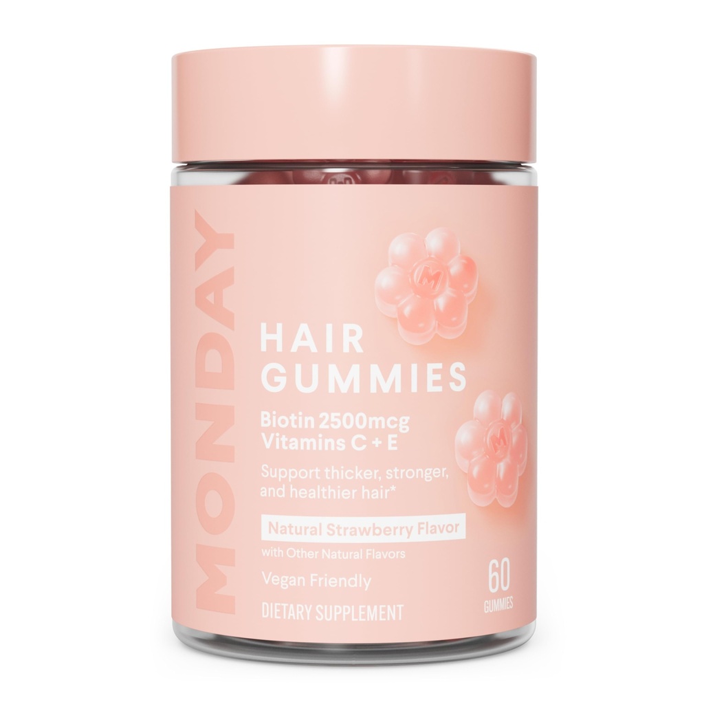 MAANDAG HAIRCARE Hair Gummies met 2500 mcg Biotine, Vitamine C & Vitiman E voor dikker, sterker en gezonder haar 60ct
