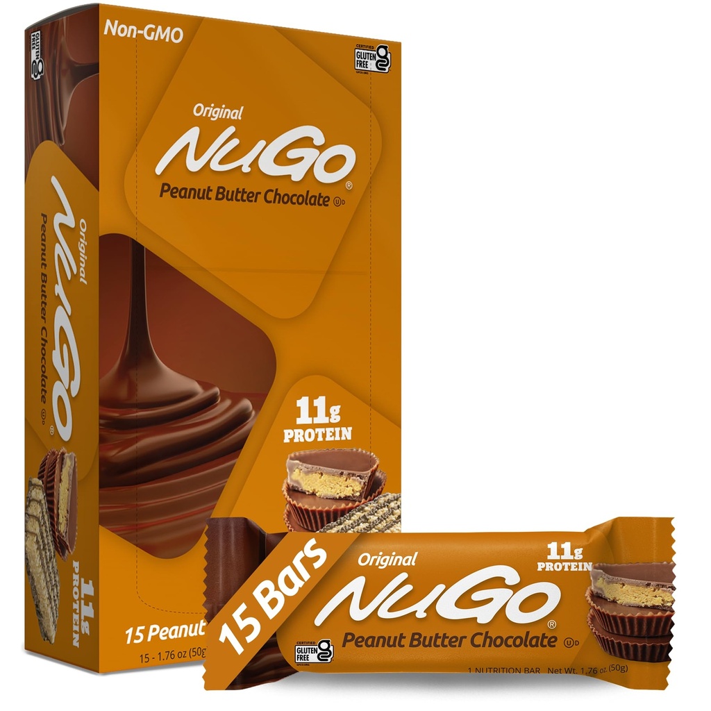 Barre de protéines NuGo, beurre d'arachide, 11g de protéines, sans gluten, 15 Nombre