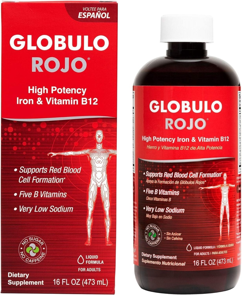 Globulo Rojo Iron Supplement - Liquid Dietary Supplement with High Potency Iron & B Vitamins (Vegan) (1 Pack)