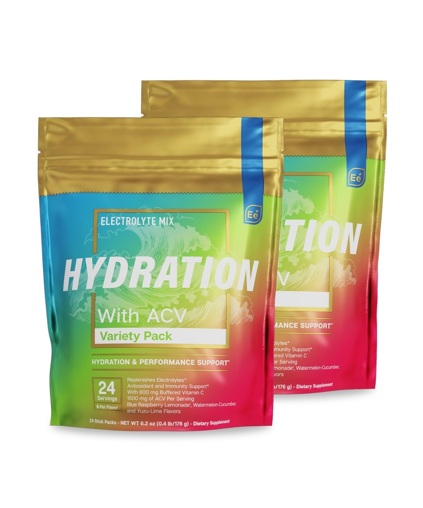Essentiële Elements® Hydration Packets - Variety Pack - Electrolytes Powder No Sugar - Electrolyte Drink Mix - Superior Hydration met ACV & Vitamine C - 48 Stick Packs