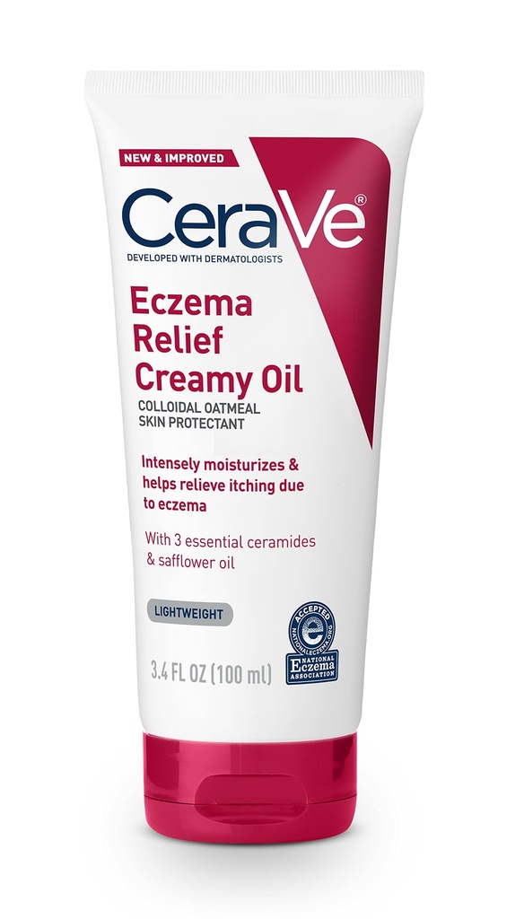 CeraVe Eczema Relief Romige Lichaamsolie, Eczema Kalmerende Crème met Colloïdaal havermout en saffloerolie voor droge huid en jeukende huidverlichting, steroïdevrij en parabenvrij, 3,4 Ounce
