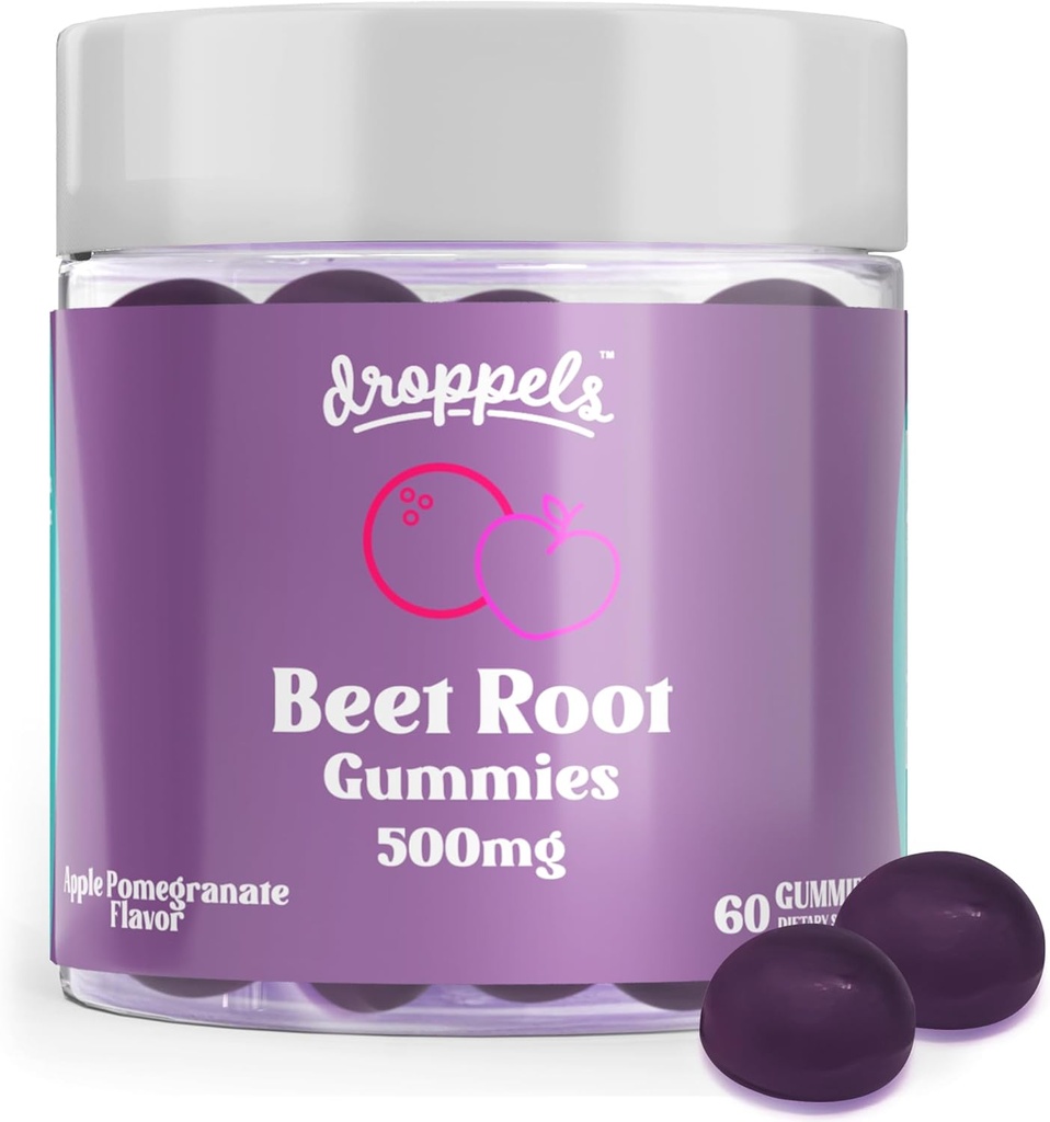 Drappels Beetwortel Gummies with Beetwortelpoeder 500mg, Grape Seed Extract 300mg, Vitamine B12 & Niacin 