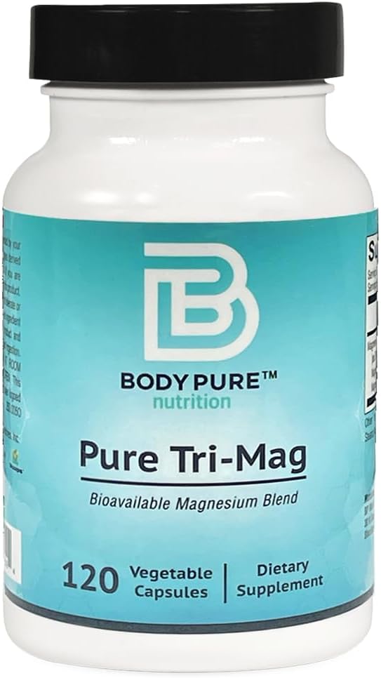 Pure Tri-Mag -Drie vormen van zeer geabsorbeerd magnesium voor een verscheidenheid van voedingsprotocollen. Stress Relief, Slaap, Hart Gezondheid, Spieren, en Metabolisme Ondersteuning 120-caps