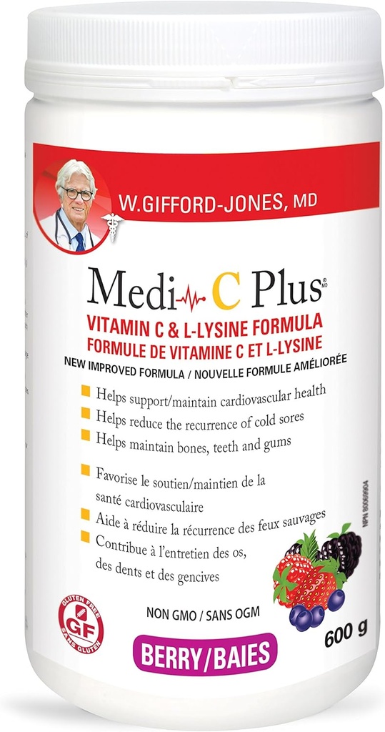 Dr. Gifford-jones Preferred Nutrition Medi-C Plus Vitamine C & L-lysine Formule Berry Flavour 600g