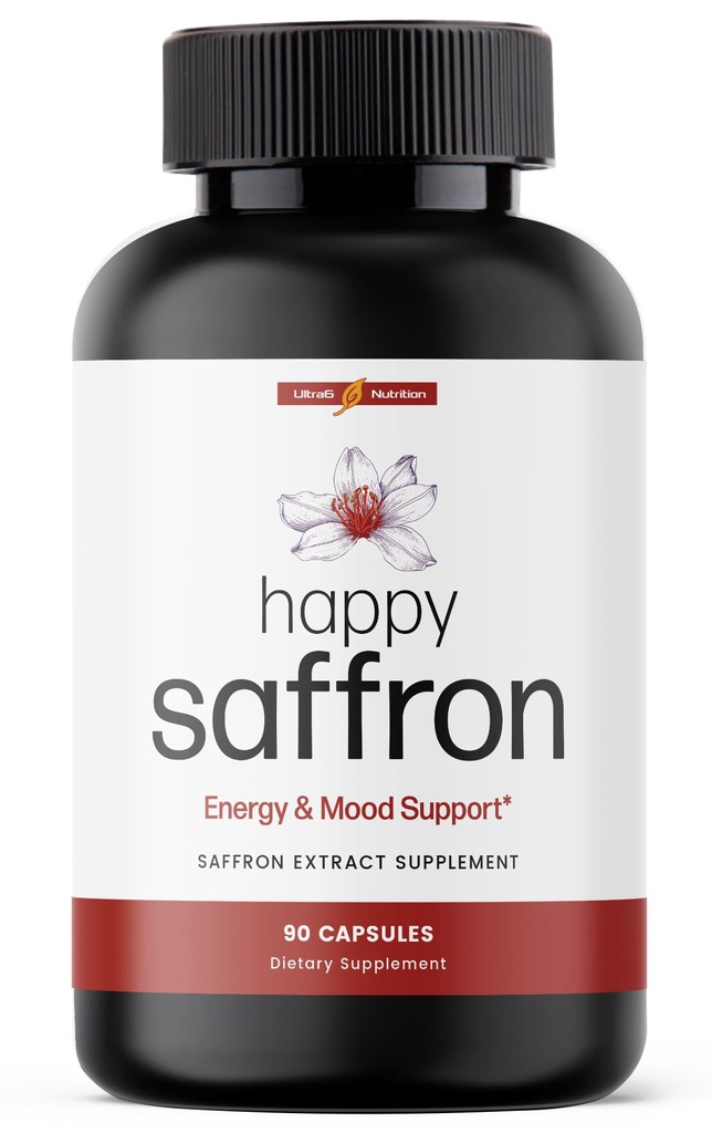 Ultra6 Nutrition Happy Saffron Supplements - 100% Pure Saffron Extract Supplement for Eye Health Support - Mood Enhancer for Women & Men (90 Servings)