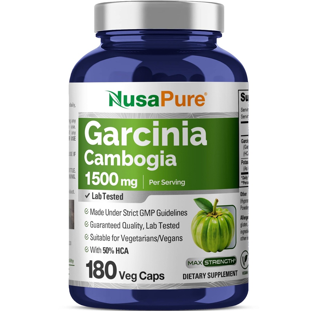 NusaPure Garcinia Cambogia 180 Veggie Capsules 1500mg (Vegetarisch, Niet-GMO, Veganistisch)