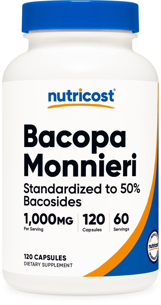 Nutricost Bacopa Monnieri 1,000mg, 120 Capsules (60 Servings) - Non-GMO, Gluten Free, and Vegetarian Friendly