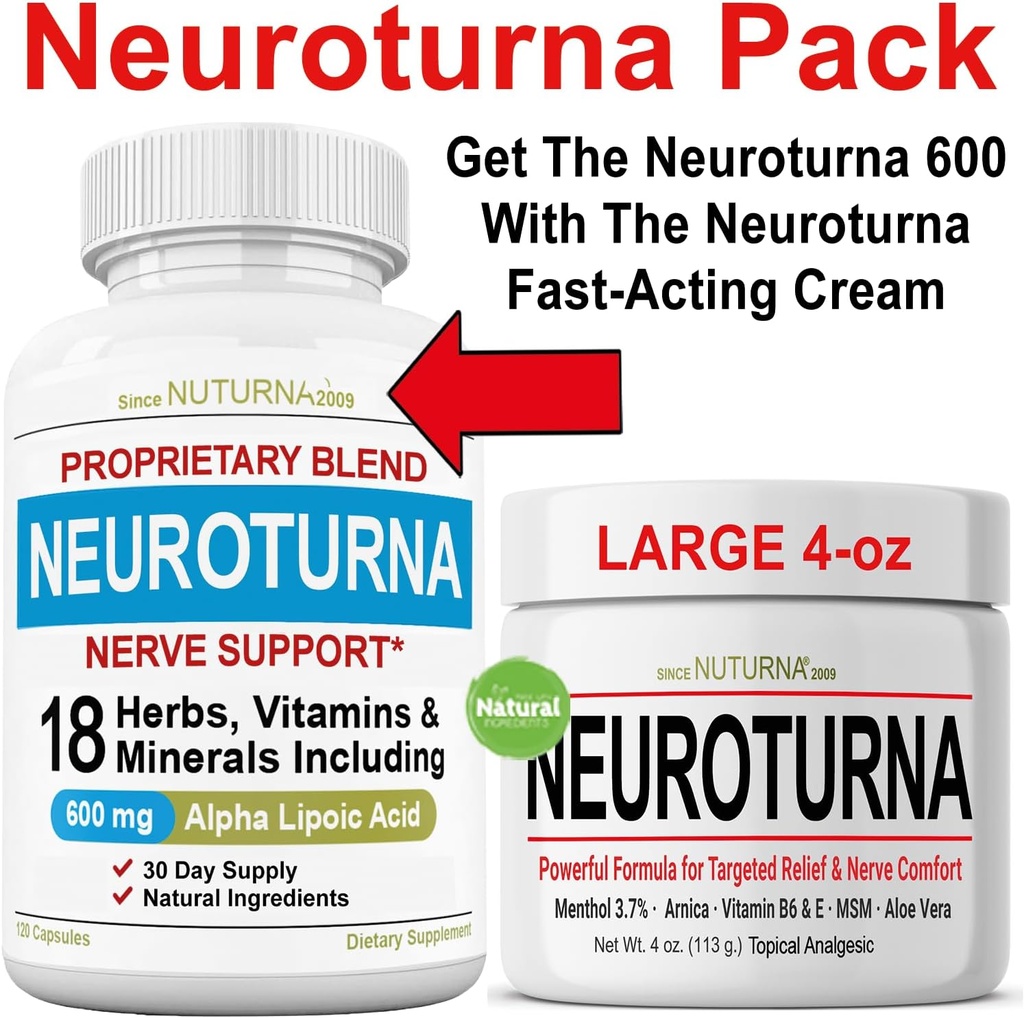 Neuroturna Zenuwondersteuning 600 mg ALA Plus Neuroturna Zenuw crème 4oz