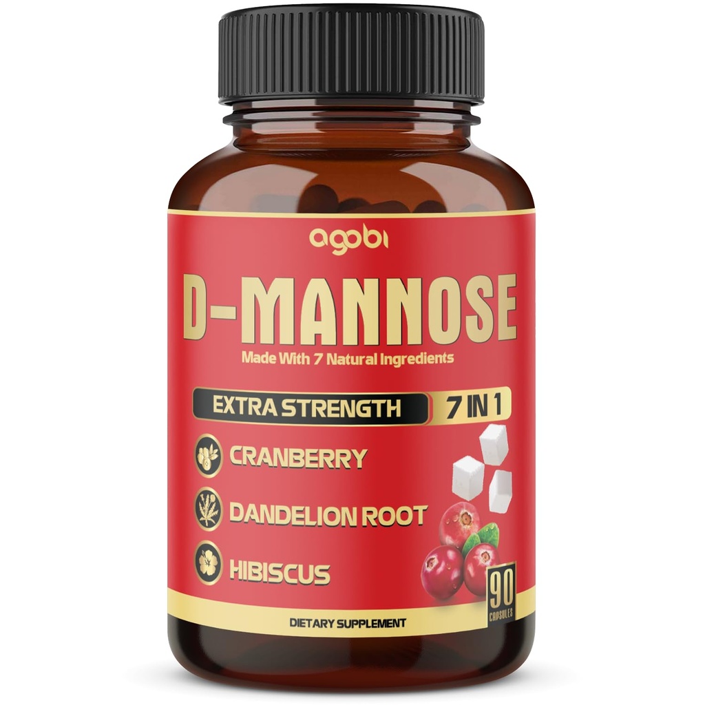 D-Mannose Capsules - 7 Kruiden met Cranberry, Dandelion, Hibiscus en meer - Ondersteuning Flush impurities en urinetrek gezondheid - 90 Vegan Capsules 3-maand levering