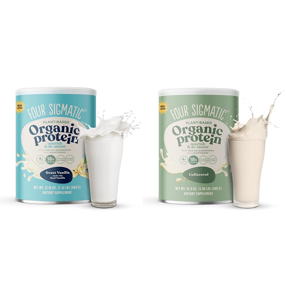 Vier Sigmatic Organic Vegan & Plant Protein Powders met ondoordringbare, Adaptogenen Glutenvrij, niet-GMO vanille & Unflavored